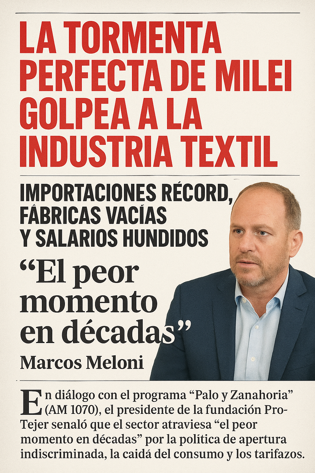 Crisis textil bajo Milei: importaciones récord y fábricas al borde del cierre 1 Entrevista a Marco Meloni en AM1070 con Mario Martin