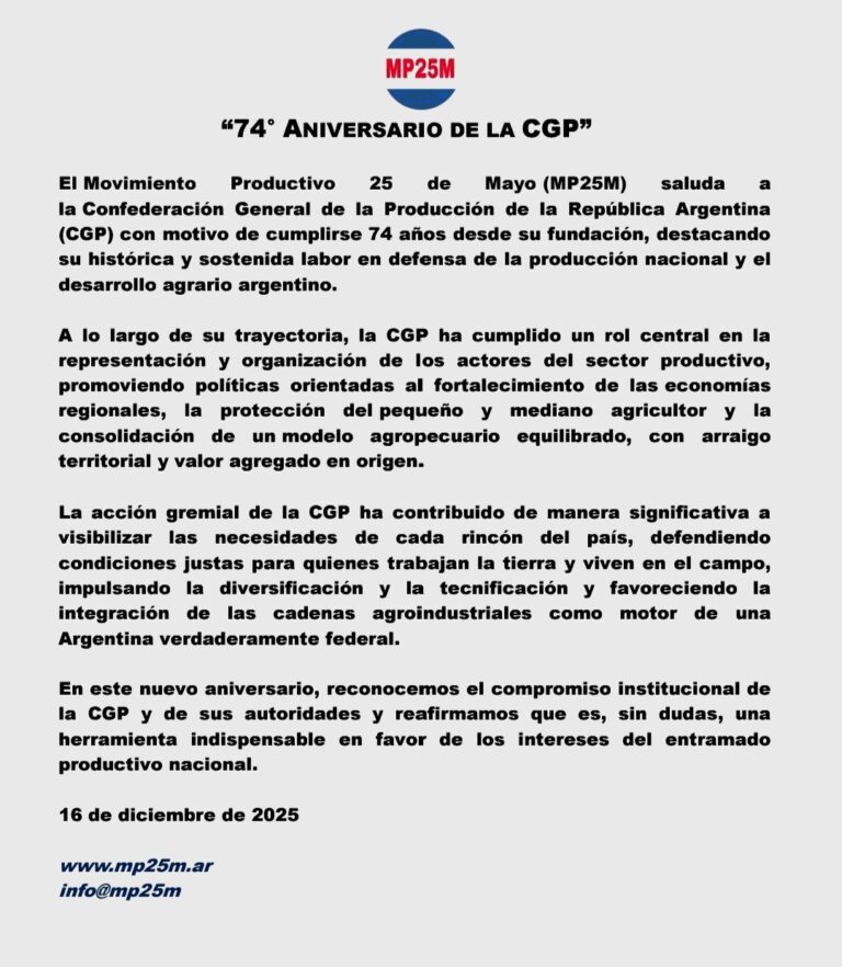 Movimiento Productivo 25 de Mayo 2 74 aniversario de la CGP