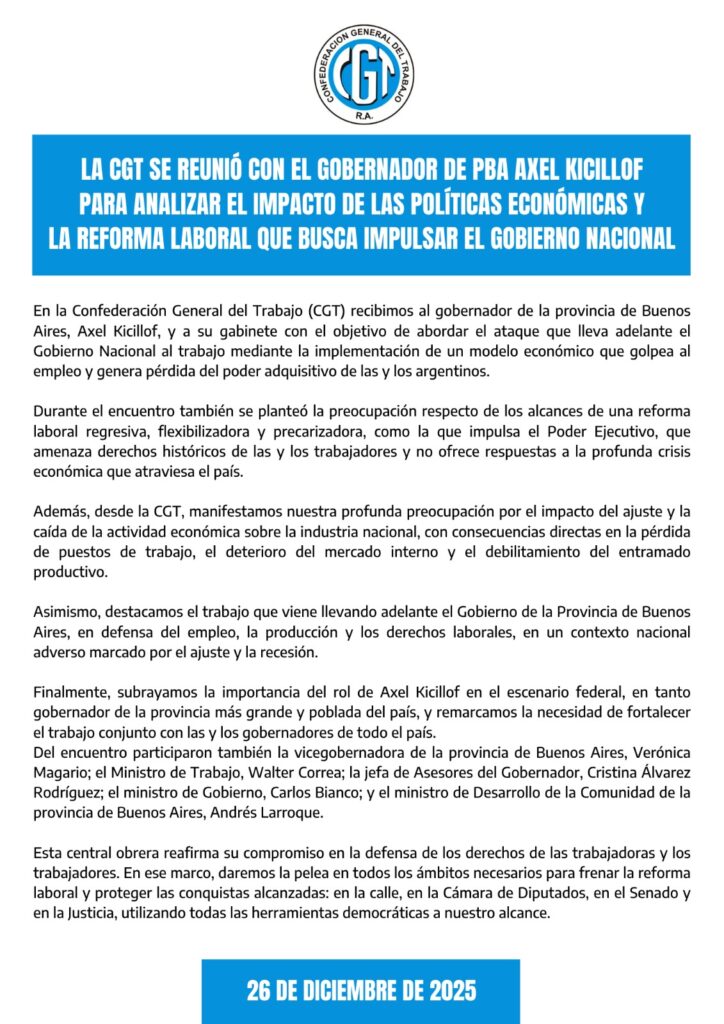 Kicillof CGT, reforma laboral Milei, flexibilización laboral Argentina, derechos trabajadores, sindicalismo argentino, crisis económica Argentina, resistencia sindical, gobierno Buenos Aires
