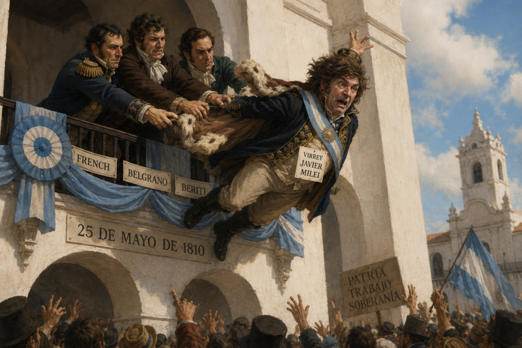 MP25M: “No hay Nación sin industria”, duro documento contra el modelo de Javier Milei 2 El 22 de mayo de 1810 se convocó un Cabildo Abierto donde se le exigió la renuncia al Virrey. Hoy, como hace 216 años, estamos en la misma situación: ocupa el poder Ejecutivo un Presidente-Virrey que entrega nuestro patrimonio nacional al imperio de turno y nos convoca la obligación histórica de frenarlo.